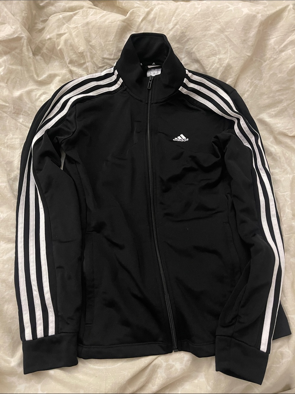 adidas Black Track Jacket with White Stripe Detail